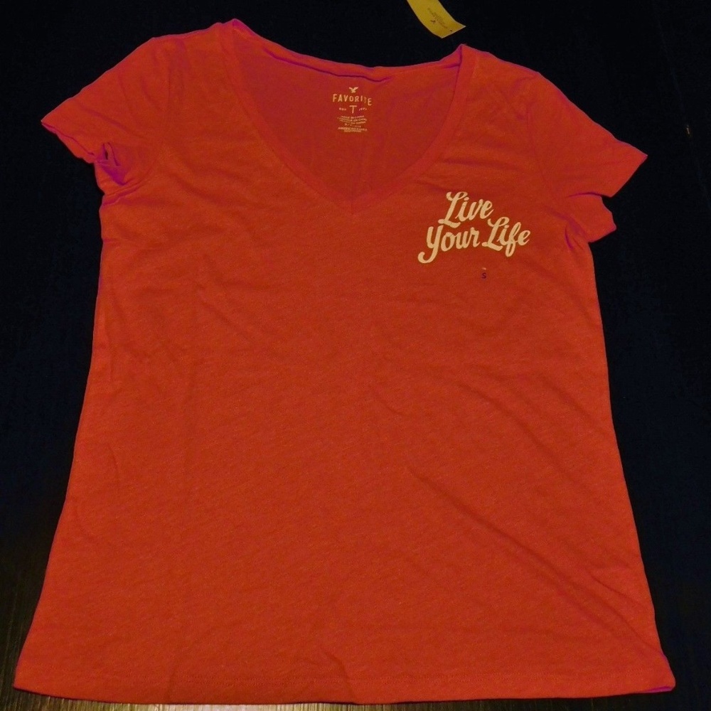 American Eagle Orange-Red LIVE YOUR LIFE Top S